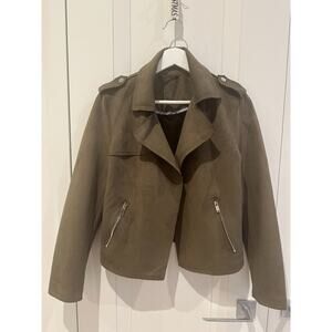 T Tahari Faux Leather Jacket Size S olive green new
